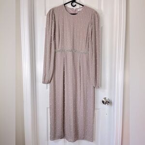 MAC DUGGAL EMBELLISHED LONG SLEEVE PUFF SLEEVE BEADED MIDI dress VINTAGE LILAC12